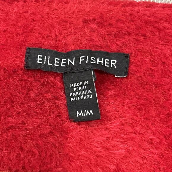 Eileen Fisher Jacket Womens Medium Wool Suri Alpaca Sheared Red Full Zip Pockets - Picture 3 of 6